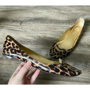 J. Crew Womens Leopard Print Patent Leather Flats Size 8.5